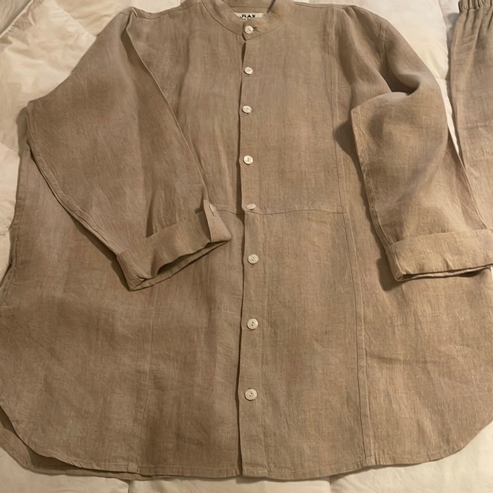 Flax-Beige linen tunic top dress pants set
